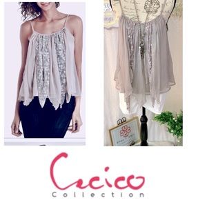 Cecico lace, silky, &  sheer Rag Layered cami tank